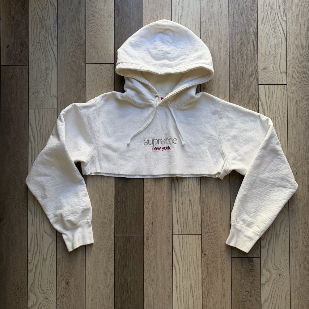 Supreme White Cropped Hoodie